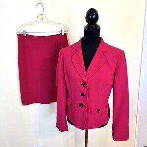 Womens Hot Pink Blazer & Skirt Set Size 10 Le Suit Medium Knee Length Barbie